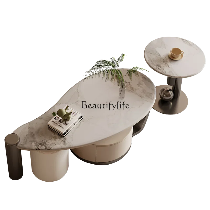 88. طاولة قهوة إيطالية بسيطة من بلاطة الصخور مجموعة غرفة معيشة صغيرة حديثة #4