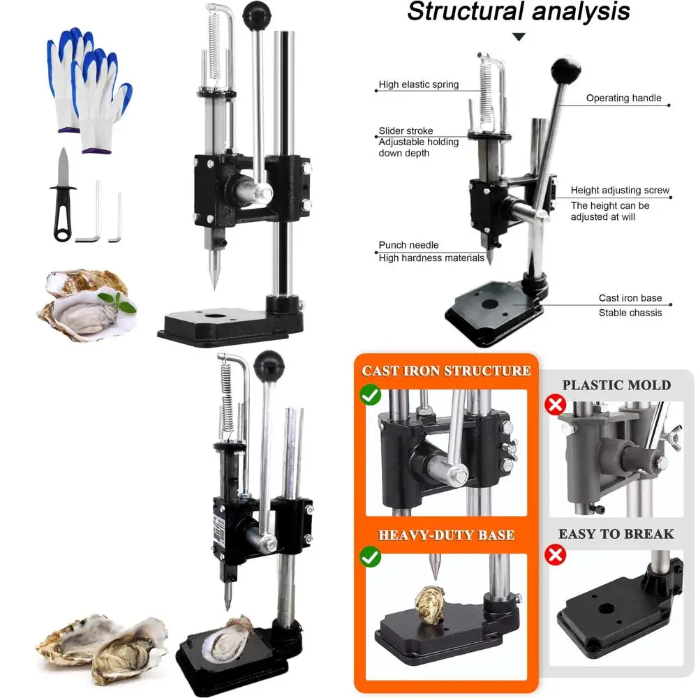 

Cast Iron Oyster and Clam Opener Set - Manual Seafood Shucking Machine Tools