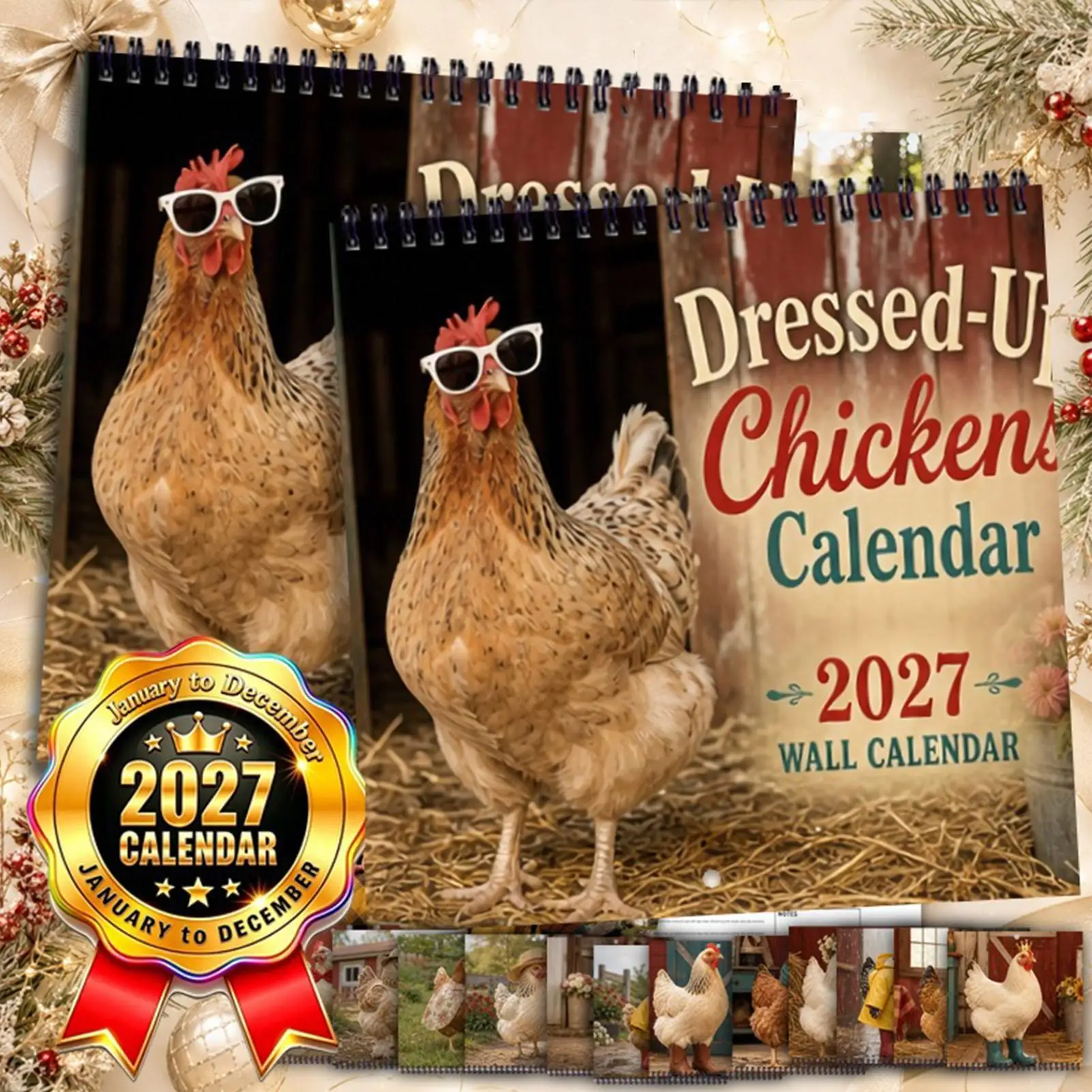 2027 Farm Chicken Wall Calendar 12-Month Farm Chicken Themed Calendar Fun Farm Chicken Scenes Decorative Gift For Farm Owners