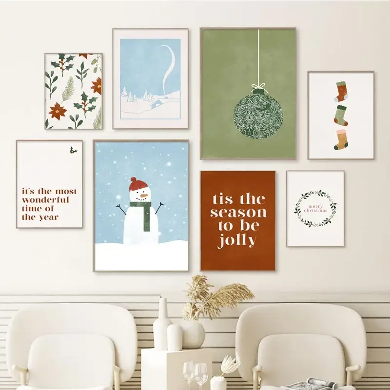 Christmas Green Color Gallery Wall Art Poster Fashion Holiday Home Decor Canvas Painting Bedroom Living Room Wall Art
