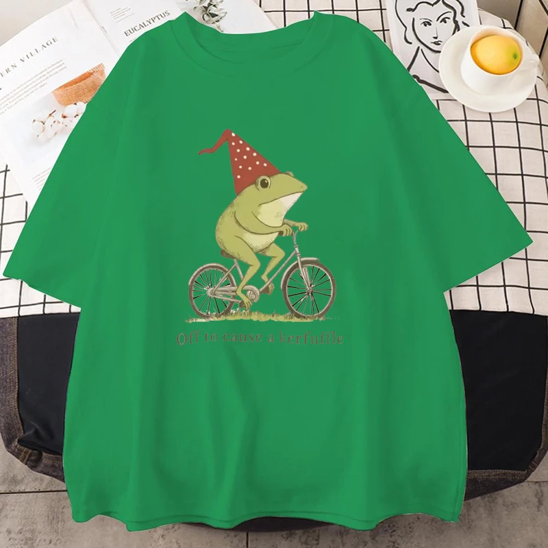Off To Cause A Kerfuffle Frog T-Shirt Funny Weirdcore Sayings Unique Tshirt Adults Joker Women Graphic Tee Women Summer Tops Y2K