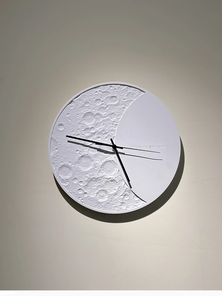 Long time never tired of cement wall clock moon surface creative Nordic modern simple silent no punching living room study