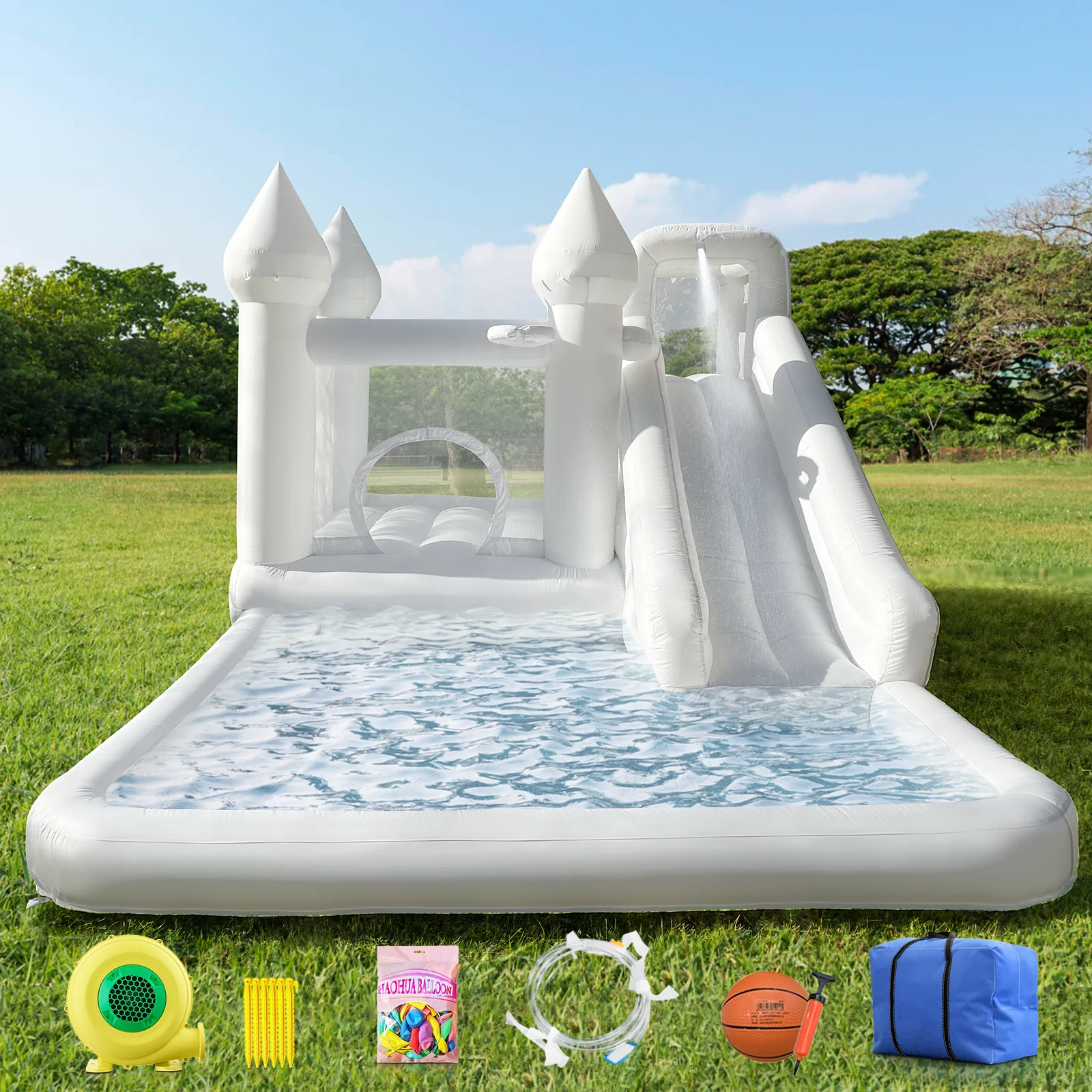 Large Outdoor Playground Garden Pool Water Slide Inflatable For Children Family Bounce House With Blower Ball Pit Kids Games