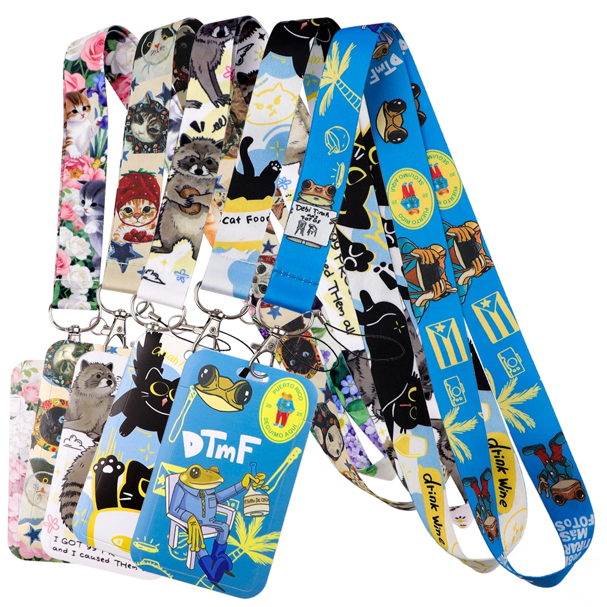 Lovely Frog Animals Credential Holder Cute Raccoon Neck Strap Lanyards for Key ID Card Gym USB Badge Holder Keyring Accessories