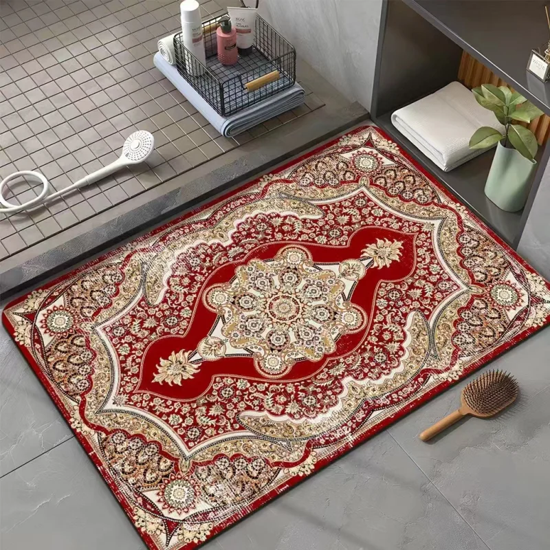 VIKAMA 40X60CM Crystal Velvet Floor Mat Persian Anti-fatigue Kitchen Rug Vintage Bohemian Non-Slip Absorbent Bath Carpet