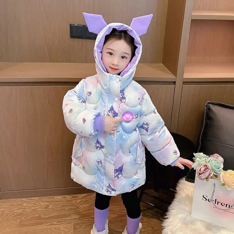 Kawaii Sanrios Girl Anime Figure Kuromi Cotton Coat Winter Clothes New Glow Cotton Clothes Cotton Padded Jacket Child Clothing