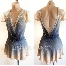 Luxurious Slim Figure Skating Dress Short-sleeved Gradient Big Backless Full Drill Show Competition Girl