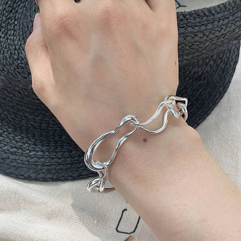 VENTFILLE 925 Sterling Silver Irregular Mobius Strip Bracelet For Women Gift Splicing Design Hip Hop Jewelry Dropshipping