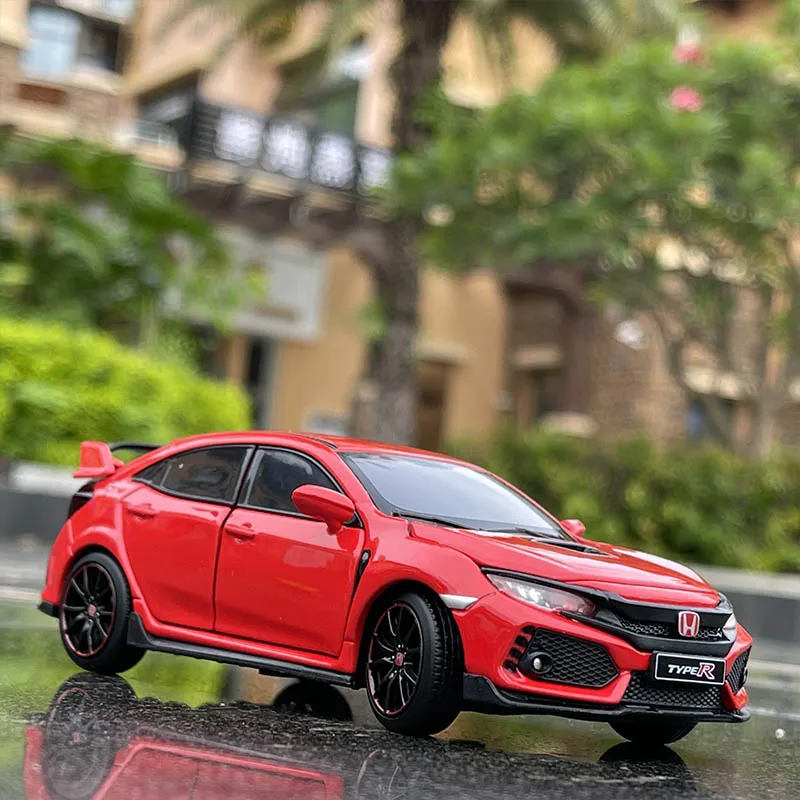 1/32 HONDA Civic Type R Alloy Sports Car Model Diecast Metal Toy Vehicles Car Model Simulation Sound Light Collection Kids Gifts
