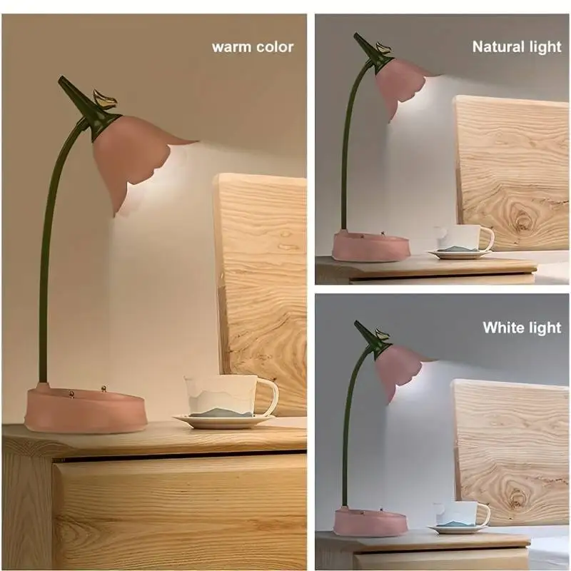 Rechargeable LED Table Lamp Adjustable Goose Shin Touch 3-speed Dimming Kids Reading Eye Care Indoor Decorative Night Lamp Gifts