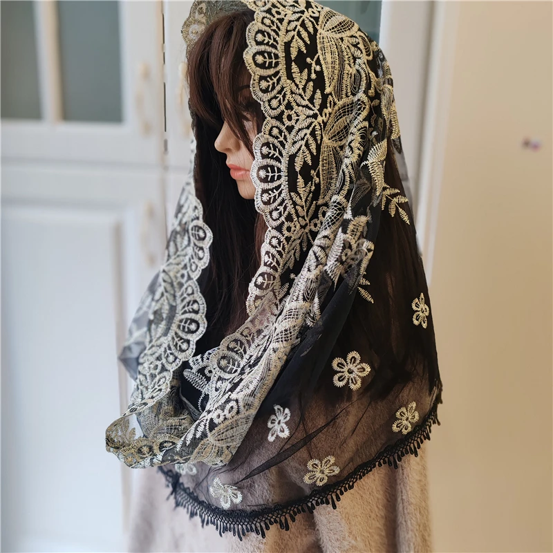 

Черно-серебряные вуали-мантильи «Бесконечность» для церковной литургии, женское головное убранство для церкви, вышитое кружевом, блестящее, католический подарок