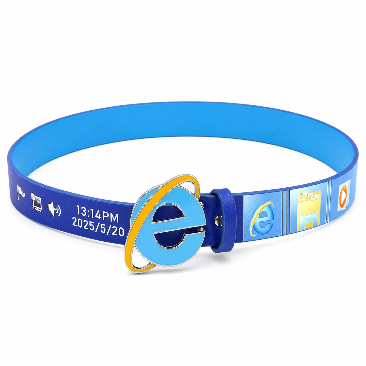 Ceinture vintage Y2K Internet Explorer Meme 110 cm, ceinture en cuir unisexe style tech avec boucle en alliage, accessoires nostalgiques et amusants pour jeans
