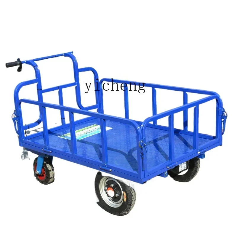 ZF electric hand push four-wheel flat truck, shop storage factory material handling push truck