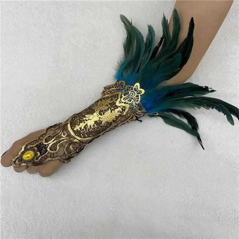 Gothic Feather Wrist Cuff Lace Hollow-Out Halloween Costume Party Gothic Festival Adjustable Armband​