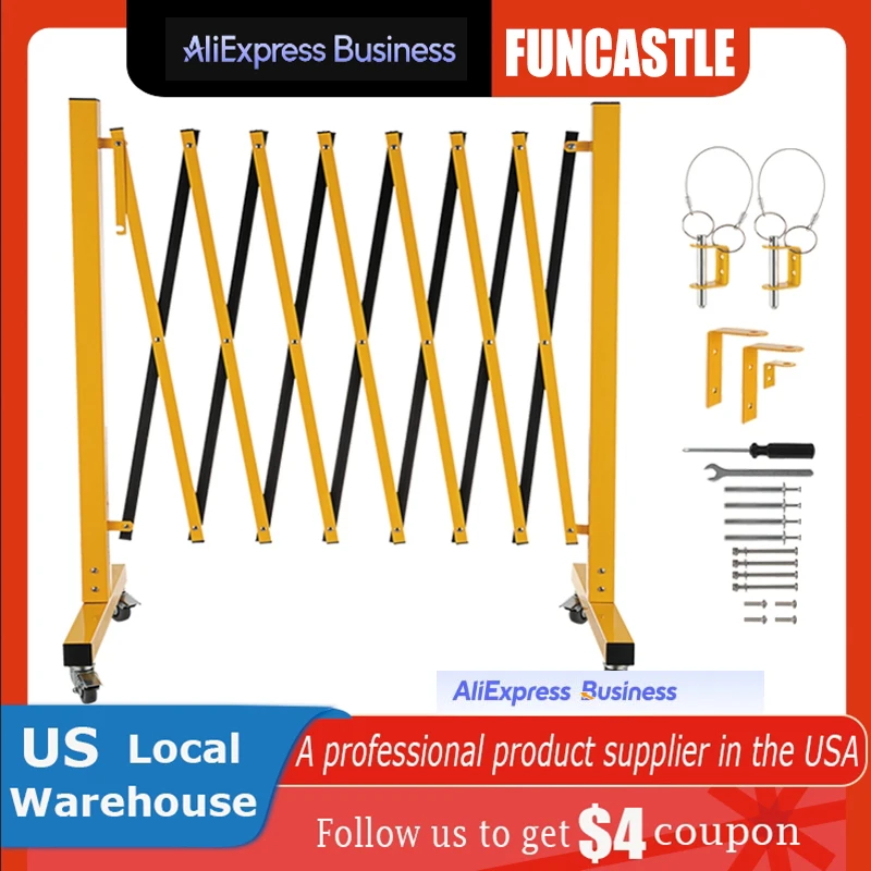 

11.5FT Expandable Metal Barricade Durable Steel Safety Barricade W/Casters Flexible Mobile Barrier Gate Traffic Fence