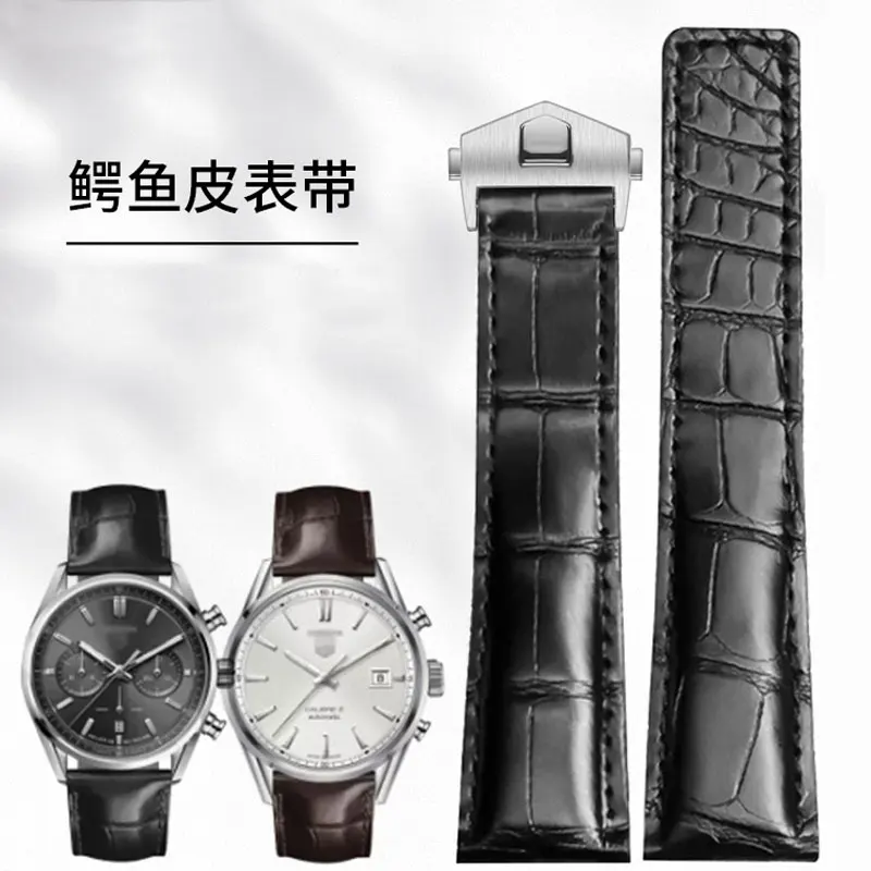 FUYIJIA 19MM~22MM Custom TagHeuer Carrera Substitute Watchbands Nile Crocodile Skin Strap Folding Buckle Genuine Crocodile Belt