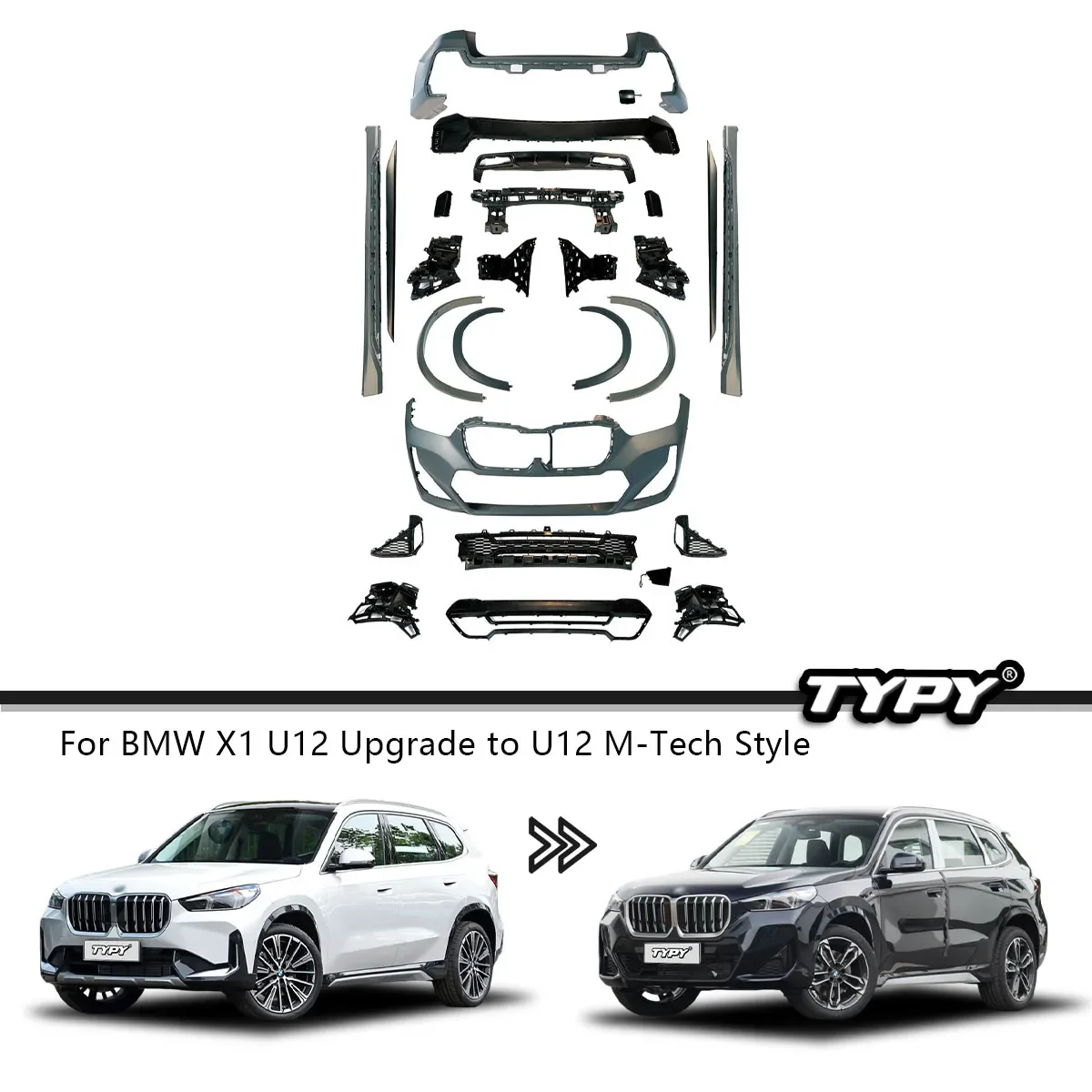 New Design Body Kit For BMW X1 U12 2023 Upgrade To U12 M-Tech Style Body Kit Bumper Assembly Side Skirt
