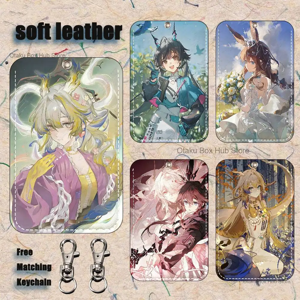 Game Tomorrow Ark A-Arknights Pattern PU Leather Card Holder Keychain Key Ring Door Lock Access Tags ID Card Case Keychain Card
