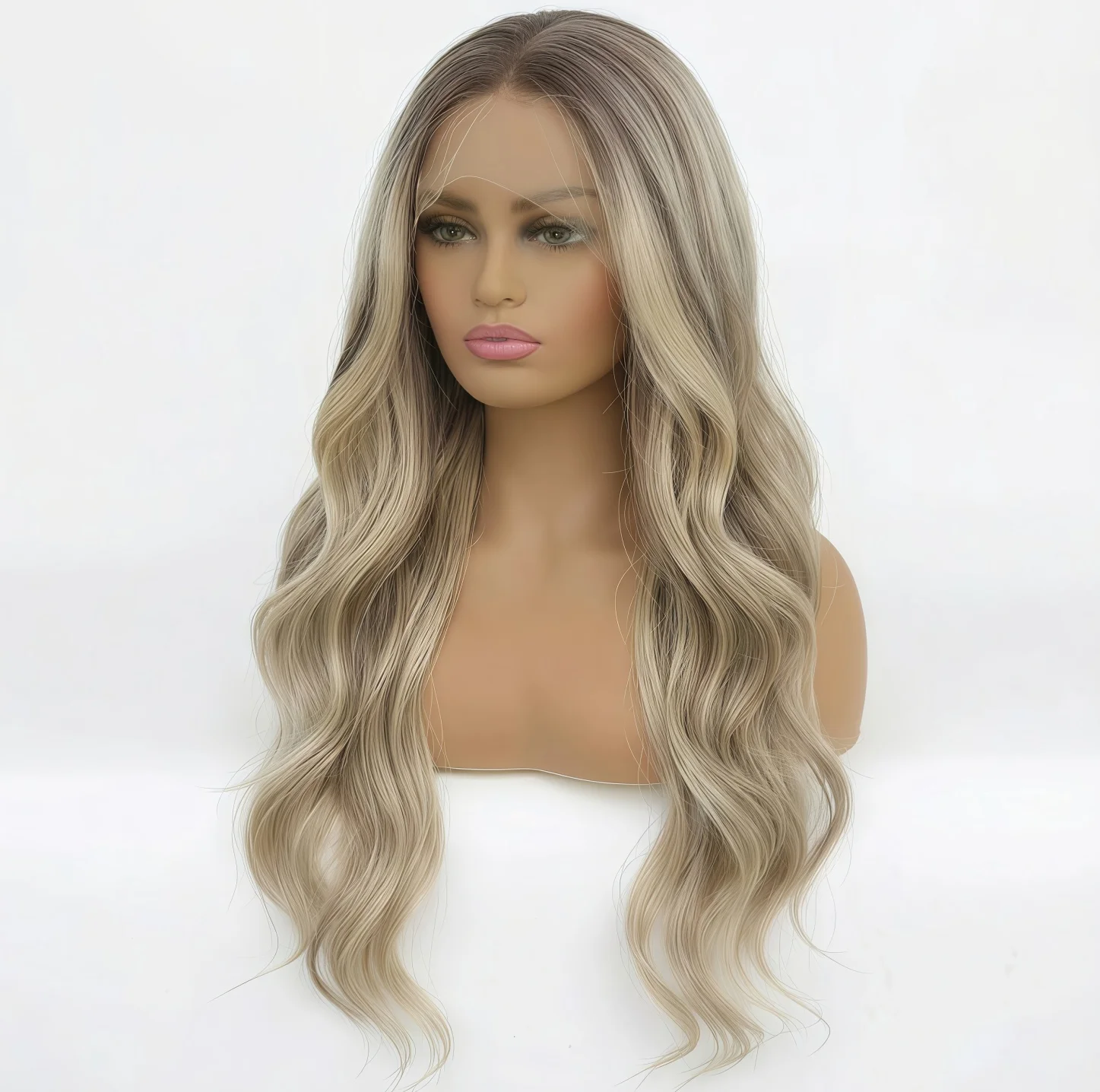 Gradient Brown Gold Long Loose Wavy Synthetic Wig 26 Inch Heat Resistant Fiber Daily Party Wig For Women image 4