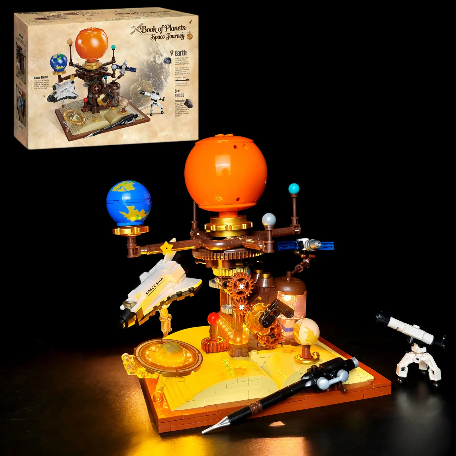 

672PCS Space Solar System Book 88053,Rotatable Planet Journey Aerospace Desk Decor Building Blocks DIY BricksToys Creative Gifts