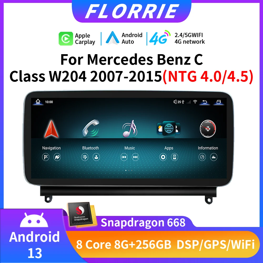 

For Mercedes Benz C Class W204 S204 C204 2008-2014 NTG 4.0 4.5 Android 13 Auto Car Radio Navigation GPS Player 4G Carplay 8Core