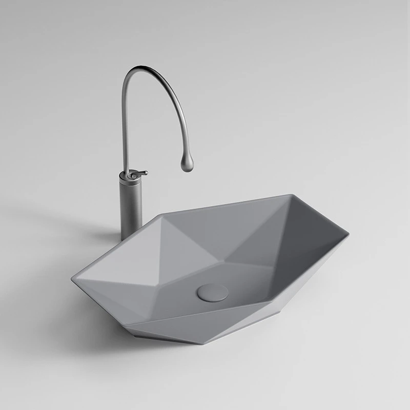 Diamond platform basin Ceramic integrated special-shaped wash basin Single sink Color high-grade cement gray