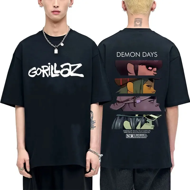 Rock Band Gorillaz Demon Days Eyes Print T-shirt Men Women Hip Hop Fashion Oversized Streetwear Soft Cotton Female Male Clothing