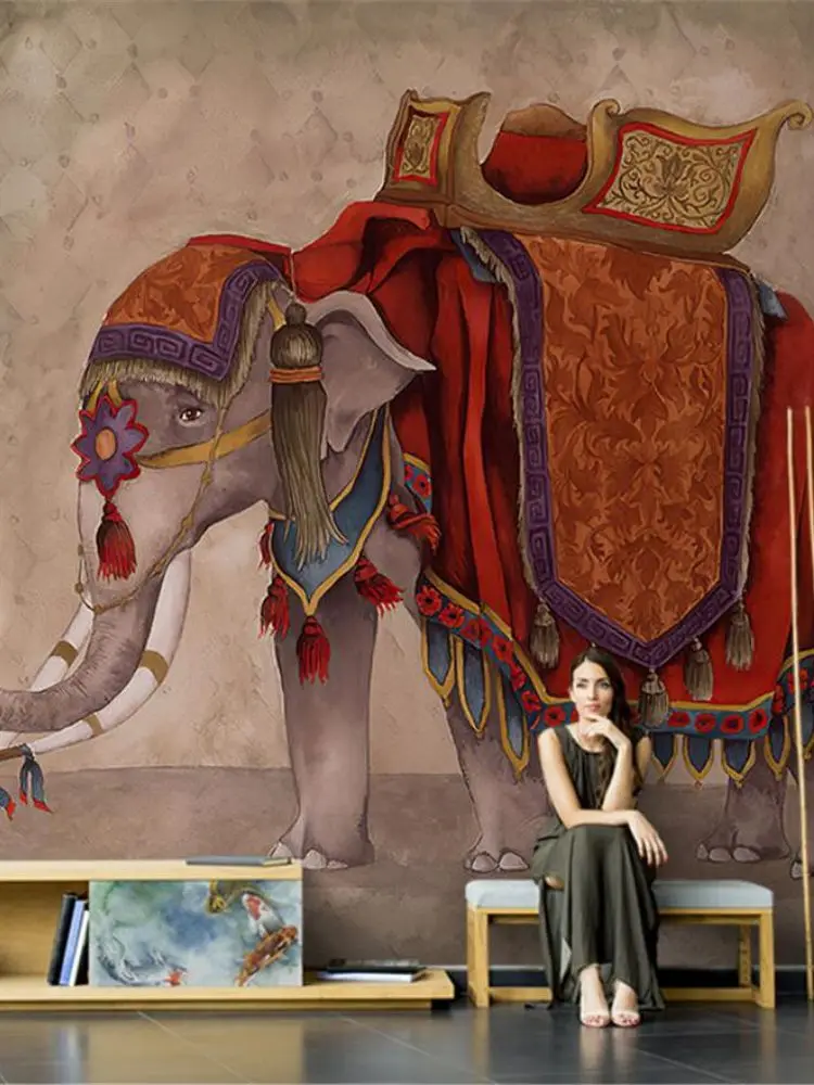 op maat gemaakt behang abstracte kunst retro olifant 3d wallpapers voor woonkamer tv achtergrond behang muurschildering woondecoratie - afbeelding 2
