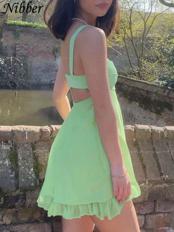 Vestido Elegante para Mujer de Color Sólido con Recortes, Ajustado, Sin Espalda, con Volantes 2023 6