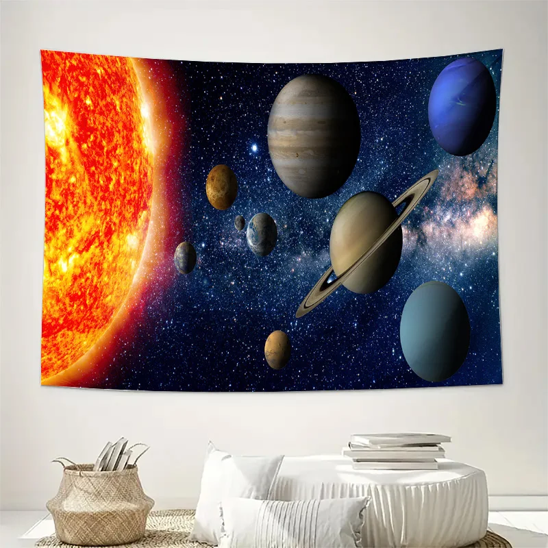 Sun and Solar System Planets Including in Deep Space Galaxy Background Wall Tapestry Machine Washable All Season DecorPrint Home