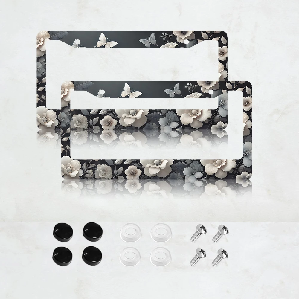 

Алюминиевая рамка для номерного знака с цветами и бабочками, 2 шт., 6 x 12 дюймов, стандартный размер США, декоративная рамка для автомобильного номерного знака