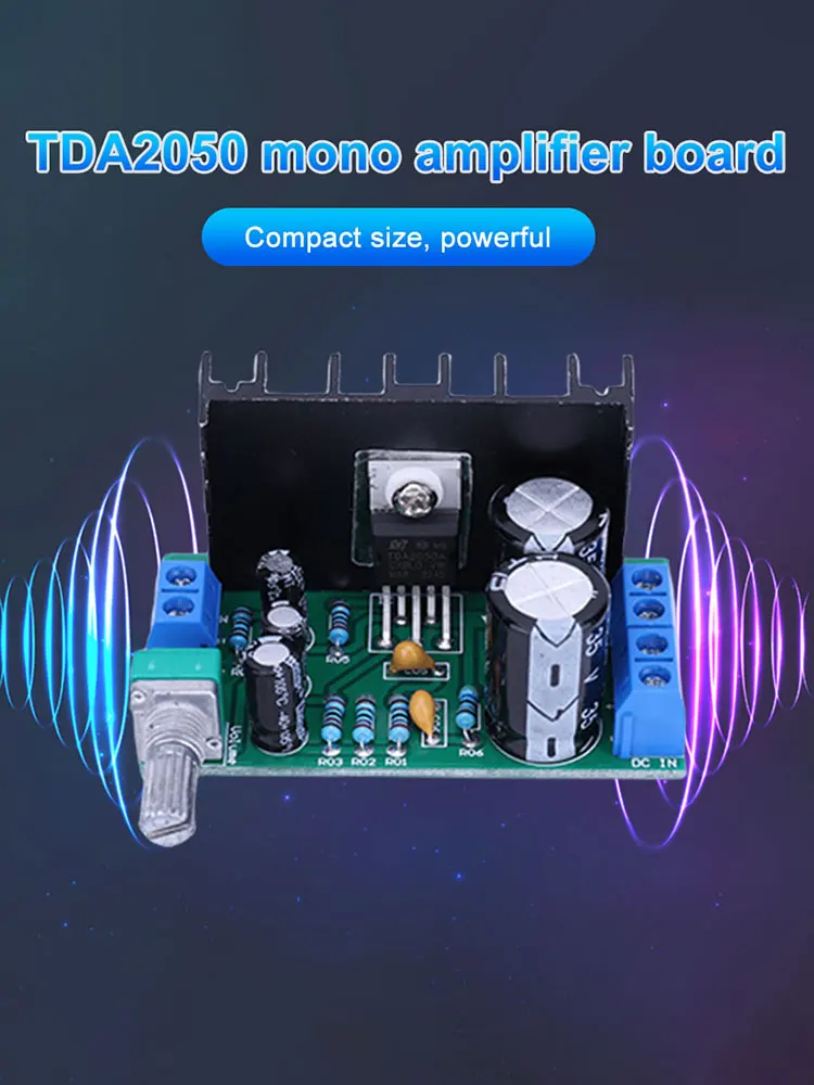 Módulo de saída amplificador de áudio tda2050, placa amplificadora de potência de áudio mono de 1 canal, 1-2a, amplificador de potência estéreo dc/ac 12-24v