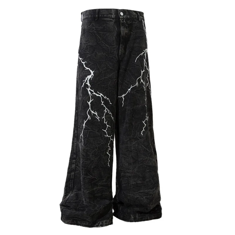 HKSH ربيع وصيف جديد الرجال شيك الظلام Techwear الأصلي الدنيم السراويل شارع العليا خمر عادية مطرزة واسعة الساق الجينز HK5137