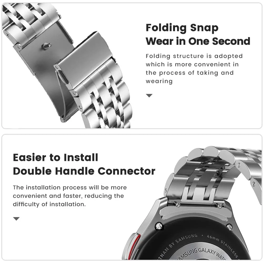 Curved end Metal Strap for Samsung Galaxy Watch 6 5 Pro 40mm 44mm 6 4 Classic 47mm/46 43mm Band No Gaps Stainless Steel Bracelet