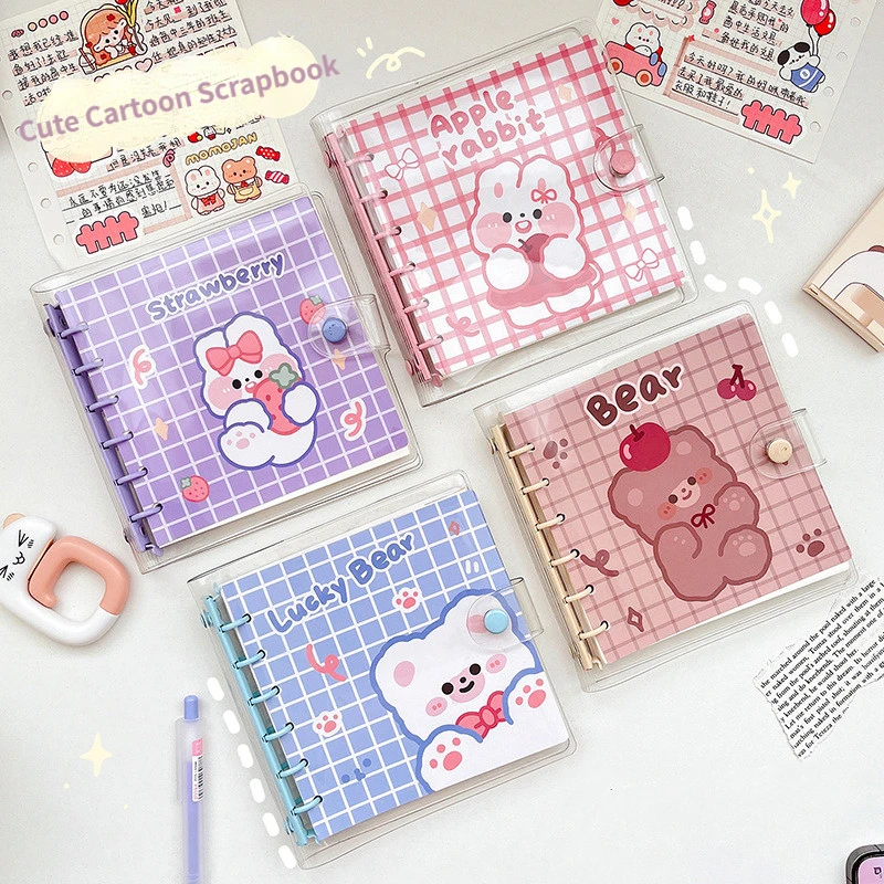 80 Sheet Kawaii Notebook Lovely Cartoon Bunny Bear 6 Ring Binder Journal Notepad Lovely Scrapbook PVC Waterproof Diary Student