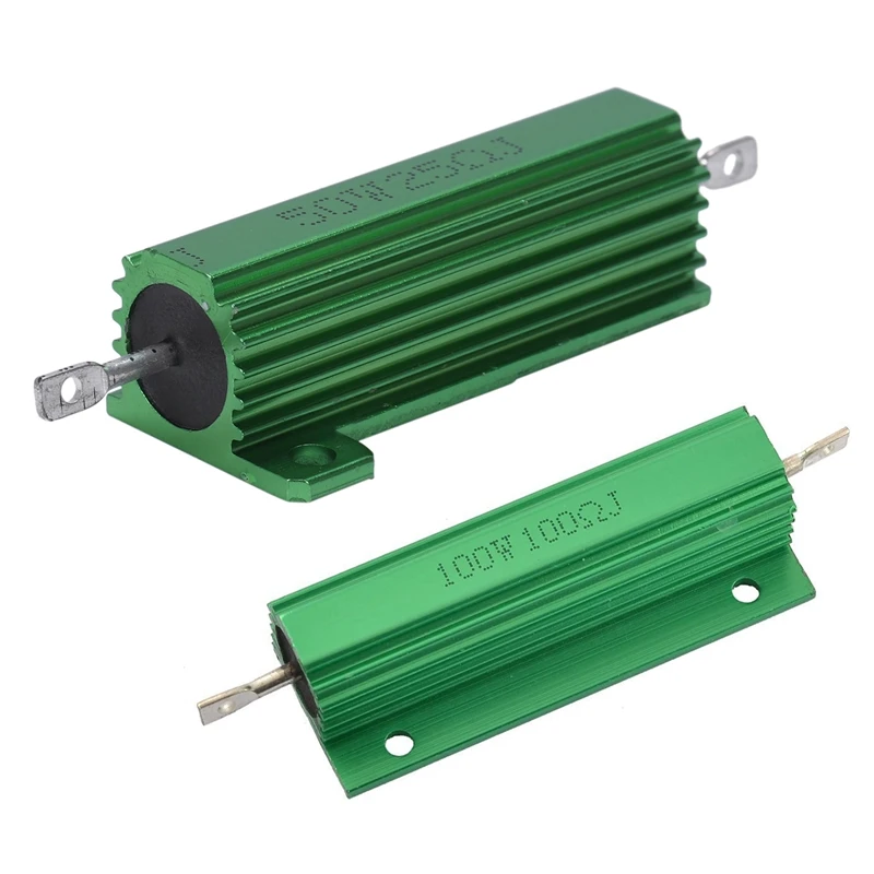 Resistenza di potenza a filo avvolto con guscio in alluminio da 2 pezzi verde 100W 100 Ohm e 50W 25 Ohm