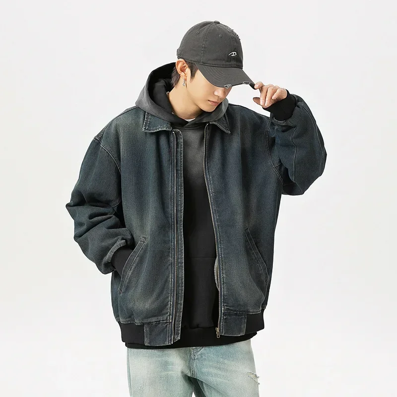 

Men New Jackets Coats Turn Down Collar Full Sleeve Coat Zipper Casual Loose Regular Jacket Pockets Splice Thick Autumn Winter