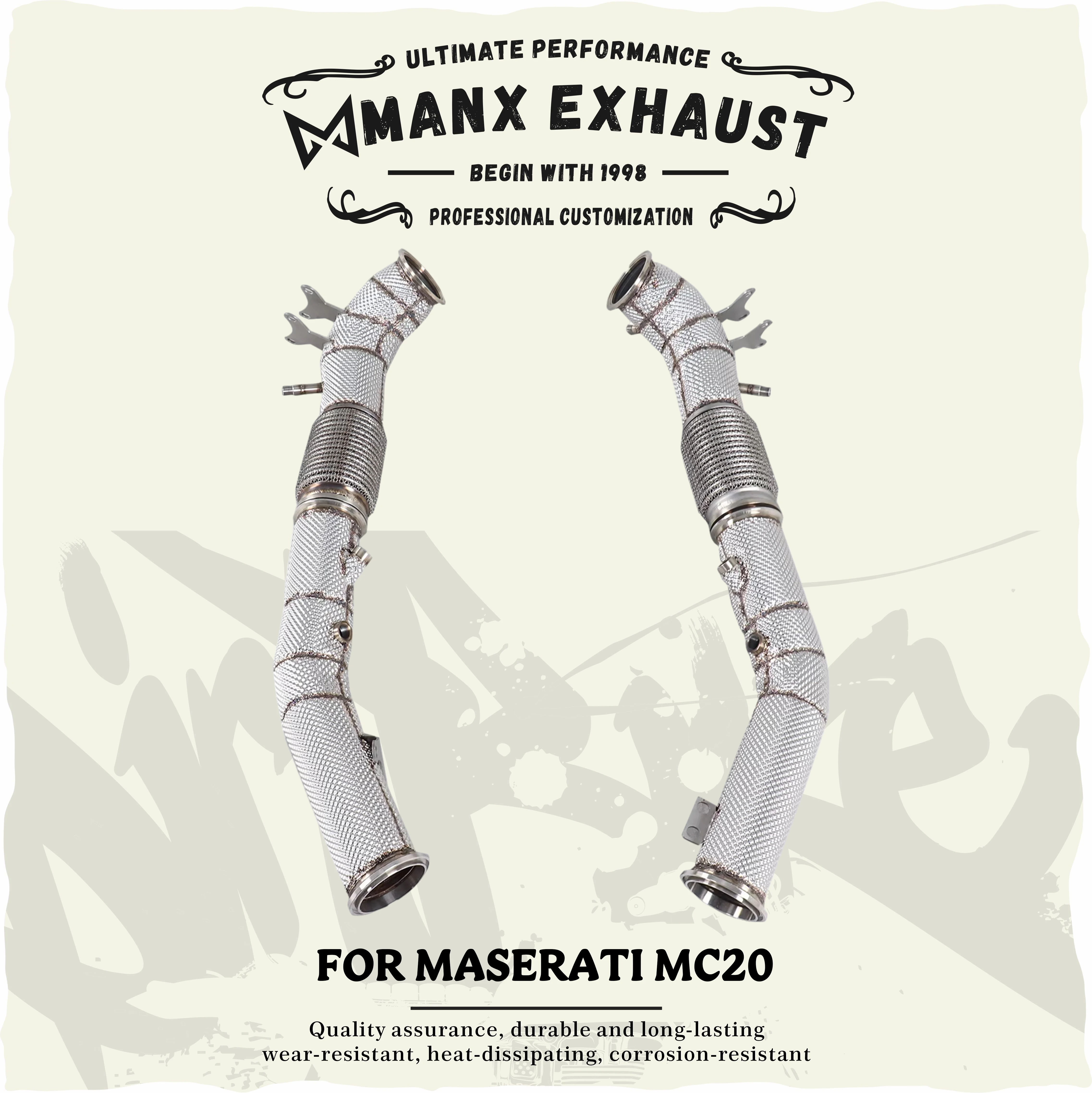 

MANX Car Exhaust system for Maserati MC20 Catalyzed Downpipe Catless Downpipe Stainless steels Performance exhaust pipe