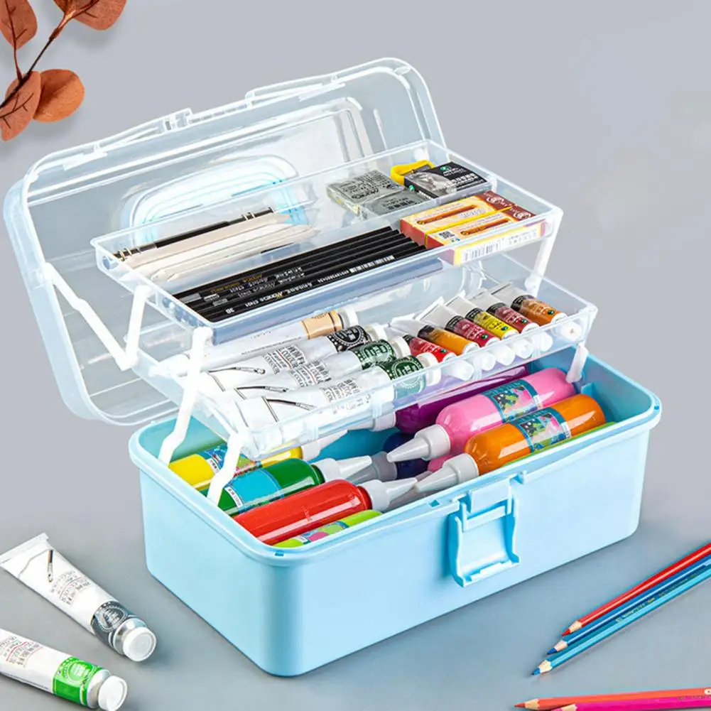 Multi-Layer Folding Nail Art Organizer Box with Handle Large Capacity Paint Brush Sewing Sundries Nail Art Storage Case