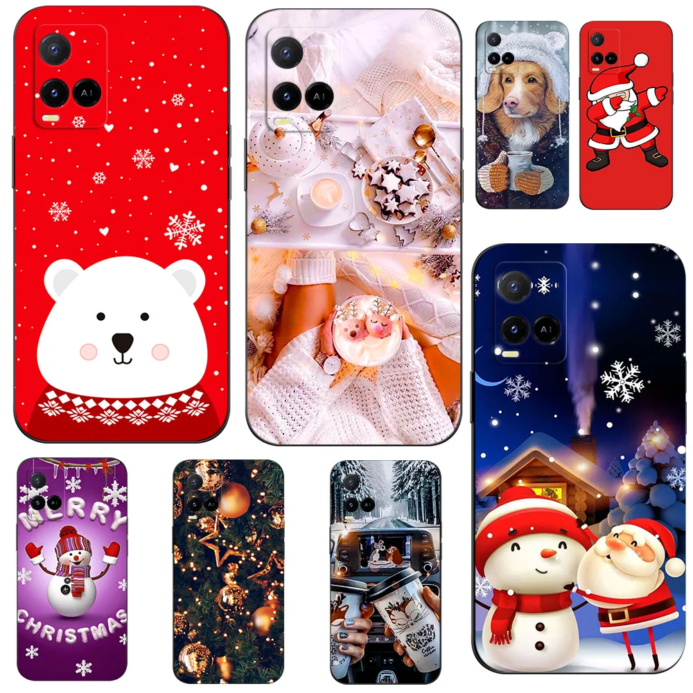 Case For Vivo T1X Y33S Y21 2021 Y21S Y21T Y21E Y21A Y21G Y33T Case Phone Back Cover Black Tpu Case merry christmas winter snow