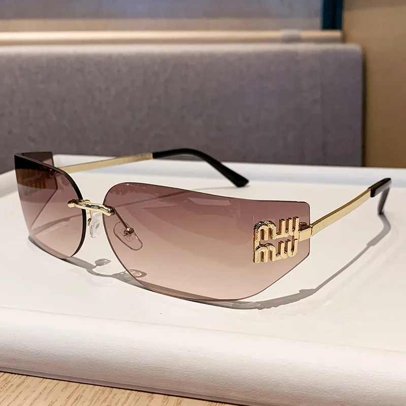 New metal Y2K frameless sunglasses, same style as Jang Won-young—narrow-frame, fashionable, edgy, retro, and a social-media hit.