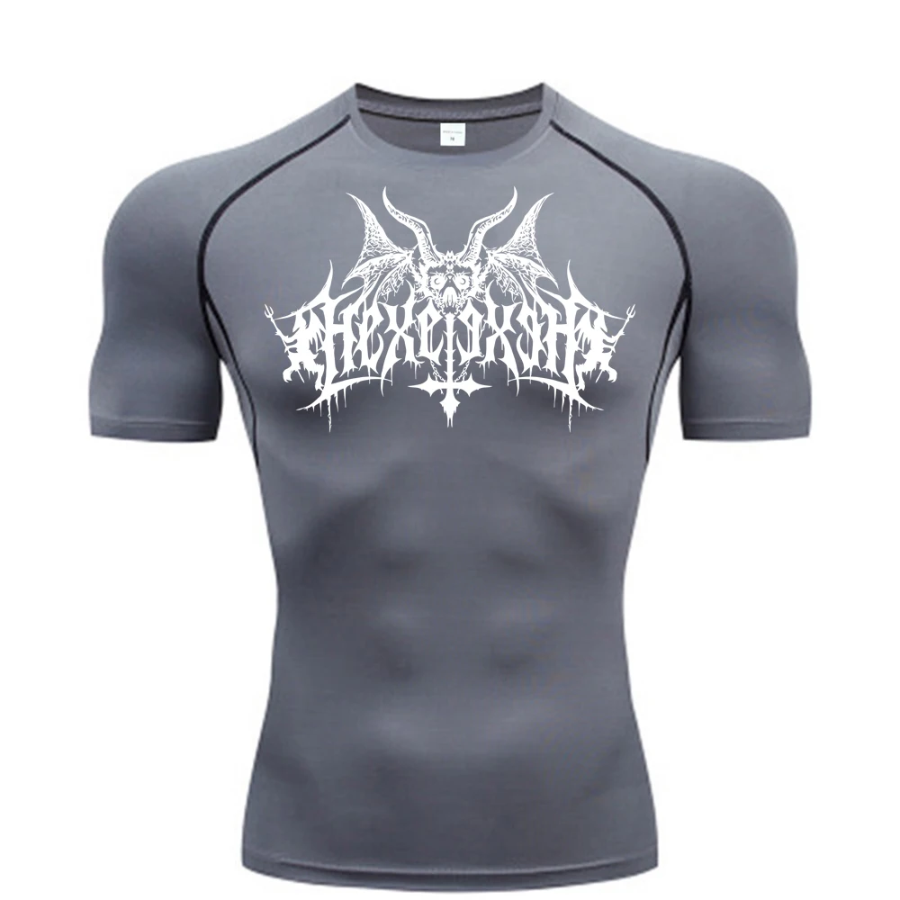 New Bat Skull Print compression shirt for men Summer Short Sleeve Rash Protection Gym Workout T-shirt Sports Undershirt top