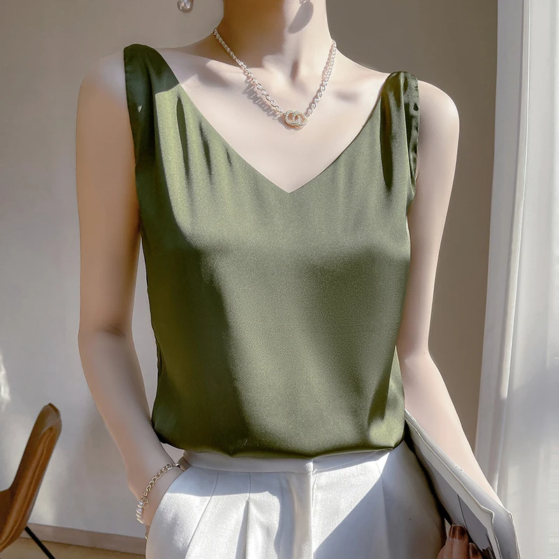 Women Tops Solid Spring Summer Casual Basic Tops Sexy V-neck Tank Tops Office Lady Black White Top 2026 Fashion Korean Tank Top