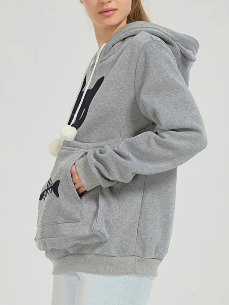 S-3XL Cat Lovers Hooded Sweatshirt Kangaroo Dog Pet Paw Dropshipping Pullovers Cuddle Pouch Fish Pocket Hoodie