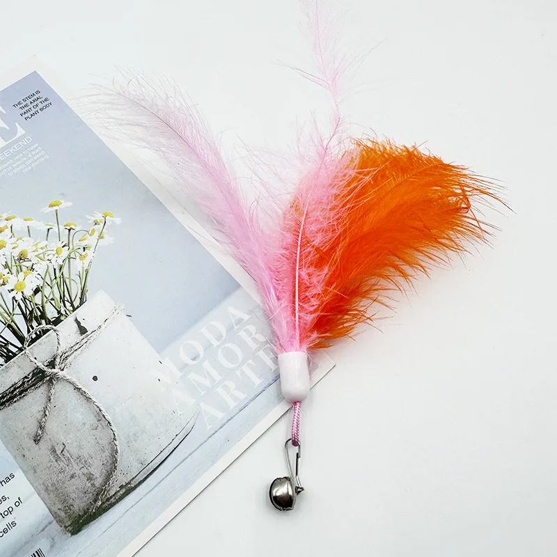 3/5/10 Uds. Palo de peluche para mascotas, campana de plumas, cabezal de repuesto, juguete de peluche para mascotas, juguete interactivo para aliviar el gato, juguetes para gatos