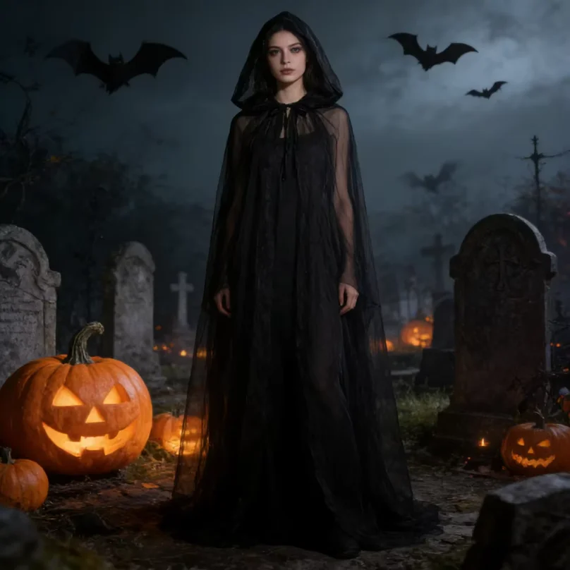 

Black Bridal Shawl Witch Cosplay Cloak Halloween Cape Game Party Costume Props Holiday Dress Up Vampire Costume