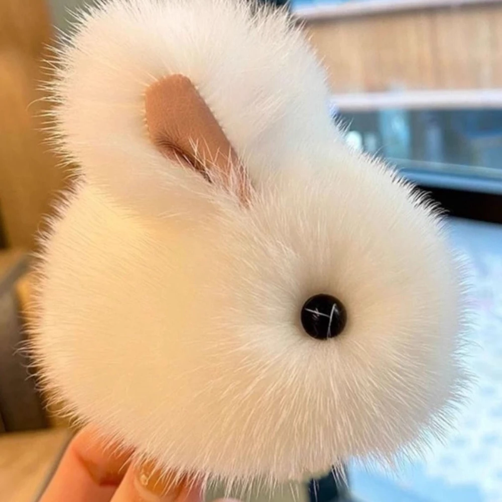 5CM High Quality Kawaii Plush Keychain Cute Mink Fur Angora Rabbit Long-haired Rabbit Soft Pendant Handbag Car Key Holder Toy - Image 2