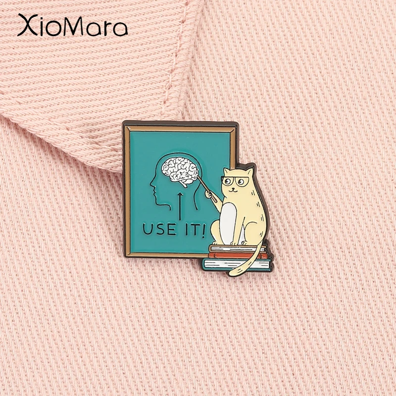 Cute Cat And Brain Enamel Pin Funny Quote Use It Cat Lover Brooch Lapel Backpack Badge Jewelry Accessories Gift for Friends
