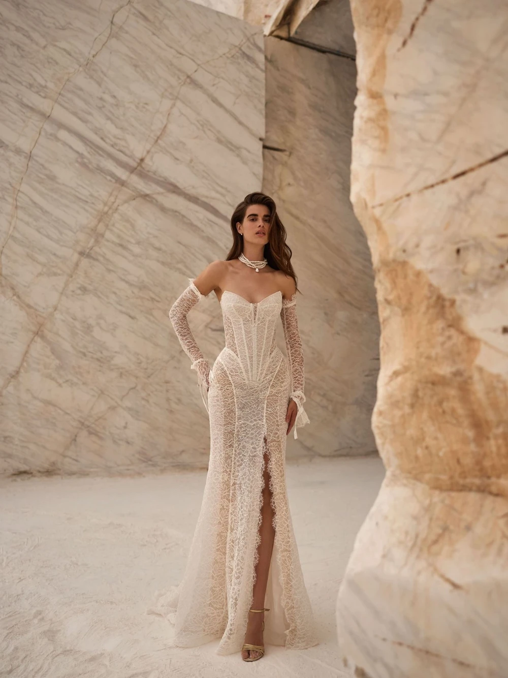 Nude-ivory Sheer Lace Mermaid Wedding Dress, Romantic Stunning Corset Bodice Bride Wear, Customized Classy Newest Bridal Gown view 3
