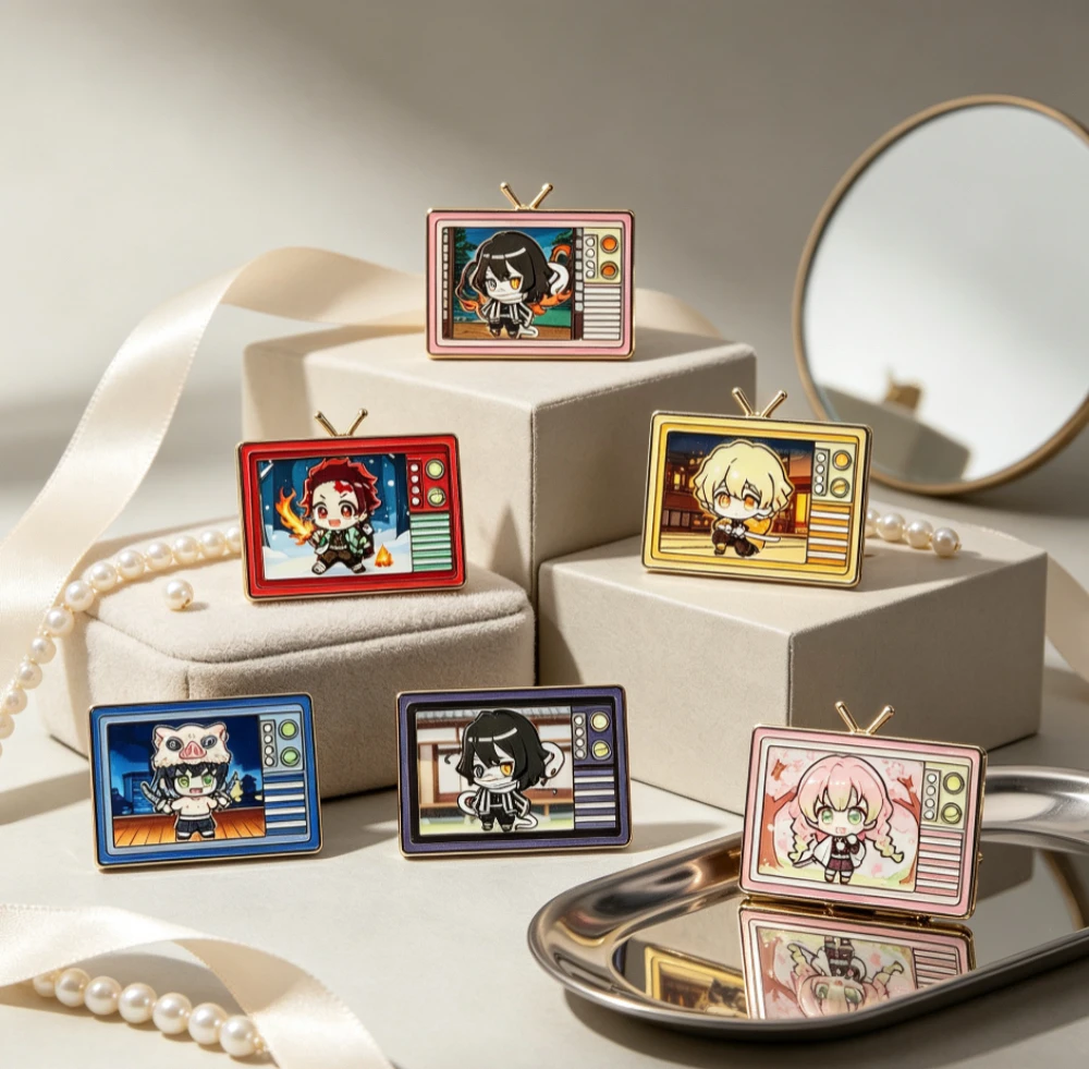 6Pcs Retro TV Frame Enamel Pin Set, Cute Cartoon Brooches, Decor for Jackets & Backpacks, Halloween Gift